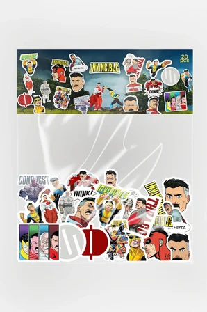 Invincible Temalı Sticker Paketi 20 Parça Kaliteli Su Geçirmez Laptop Telefon Termos Etiket Seti