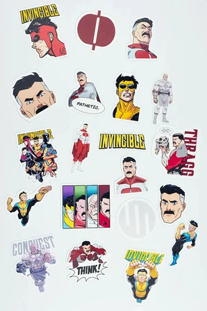 Invincible Temalı Sticker Paketi 20 Parça Kaliteli Su Geçirmez Laptop Telefon Termos Etiket Seti