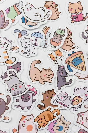 Kediler 80 Parça Sticker Paketi Kaliteli Su Geçirmez Laptop Termos Telefon Etiket Seti