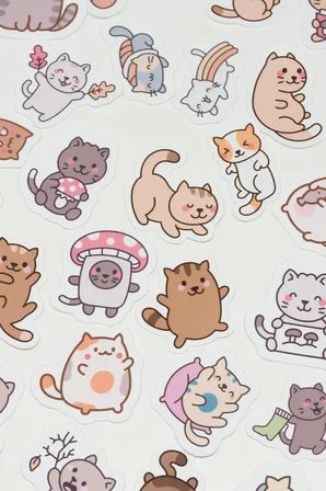 Kediler 80 Parça Sticker Paketi Kaliteli Su Geçirmez Laptop Termos Telefon Etiket Seti