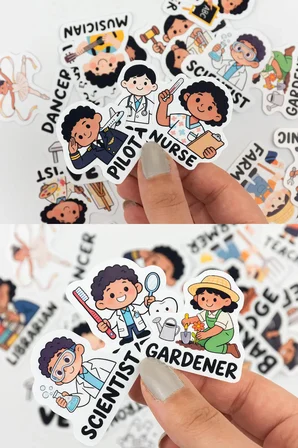 İngilizce Meslekler Sticker Paketi 23 Parça Kaliteli Su Geçirmez Etiket Seti
