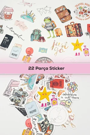 Seyahat Temalı Sticker Paketi 22 Parça Su Geçirmez Travel Valiz Laptop Termos Telefon Etiket Seti
