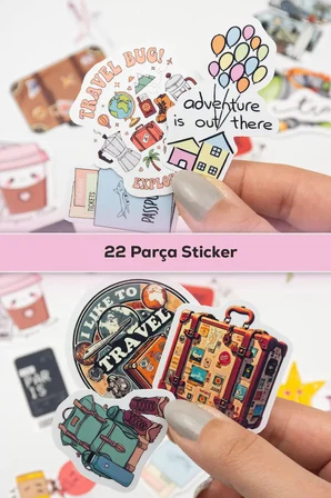 Seyahat Temalı Sticker Paketi 22 Parça Su Geçirmez Travel Valiz Laptop Termos Telefon Etiket Seti