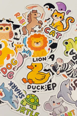 İngilizce Hayvanlar Sticker Paketi 25 Parça Kaliteli Su Geçirmez Etiket Seti