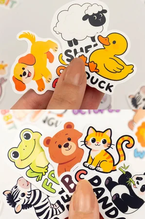 İngilizce Hayvanlar Sticker Paketi 25 Parça Kaliteli Su Geçirmez Etiket Seti