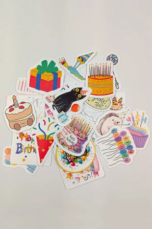 Happy Birthday Sticker Paketi 25 Parça Kaliteli Su Geçirmez Doğum Günü Etiket Seti