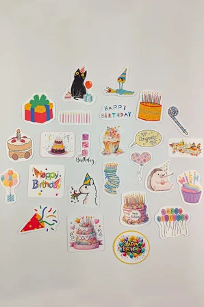 Happy Birthday Sticker Paketi 25 Parça Kaliteli Su Geçirmez Doğum Günü Etiket Seti