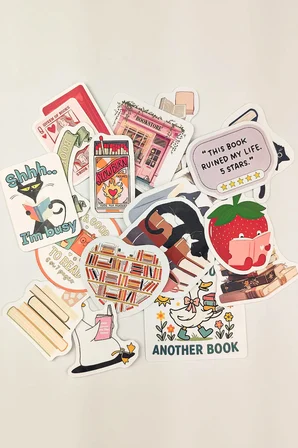 Kitap Temalı Sticker Paketi 20 Parça Bookish Kaliteli Su Geçirmez Laptop Termos Telefon Etiket Seti