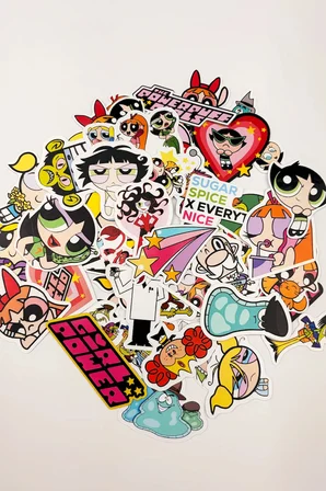 Powerpuff Girls Mega Sticker Paketi 46 Parça Kaliteli Su Geçirmez Laptop Telefon Termos Etiket Seti