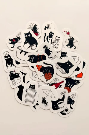 Eğlenceli Siyah Kedi 35 Parça Sticker Paketi Kaliteli Su Geçirmez Laptop Termos Telefon Etiket Seti