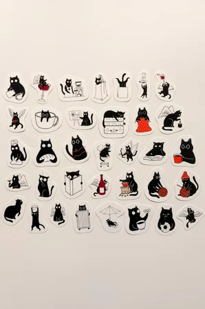 Eğlenceli Siyah Kedi 35 Parça Sticker Paketi Kaliteli Su Geçirmez Laptop Termos Telefon Etiket Seti