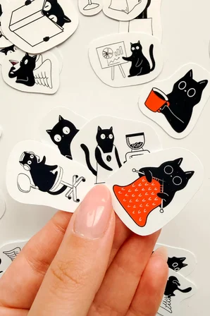 Eğlenceli Siyah Kedi 35 Parça Sticker Paketi Kaliteli Su Geçirmez Laptop Termos Telefon Etiket Seti