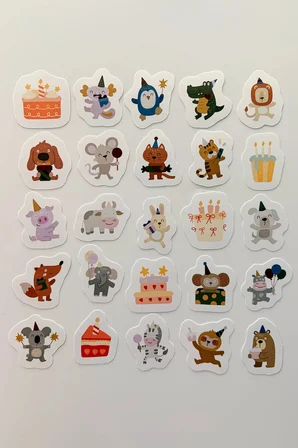 Sevimli Hayvanlar Doğum Günü 25 Parça Sticker Paketi Suya Dayanıklı Laptop Termos Telefon Etiket Seti