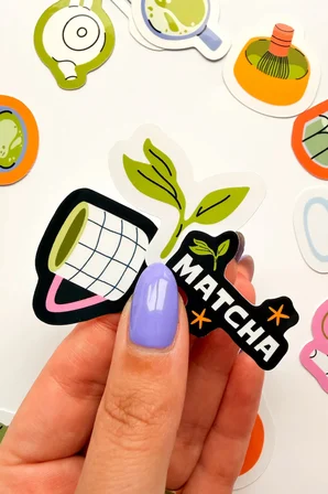 Matcha Latte Temalı 15 Parça Sticker Paketi Suya Dayanıklı Ajanda Laptop Termos Telefon Etiket Seti