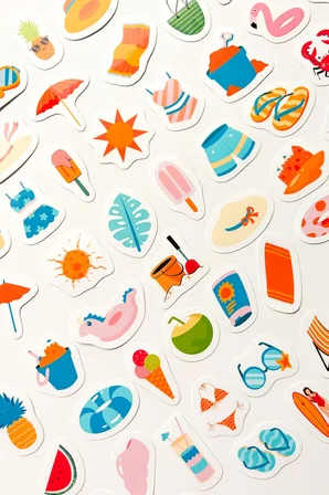 Renkli Yaz Tatili Temalı 73 Parça Mix Sticker Paketi Summer Suya Dayanıklı Laptop Termos Telefon Etiket Seti