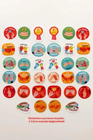 Arkadaşlık Temalı İkili Set 34 Parça Paylaşımlı Sticker Paketi Suya Dayanıklı Ajanda Laptop Termos Telefon Etiket Seti