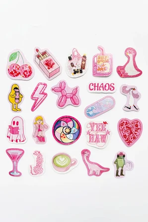 Pembe Renk Temalı Hologram Stickerlar 21 Adet Sticker Paketi Suya Dayanıklı Laptop Termos Telefon Etiket Seti