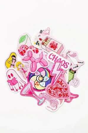 Pembe Renk Temalı Hologram Stickerlar 21 Adet Sticker Paketi Suya Dayanıklı Laptop Termos Telefon Etiket Seti