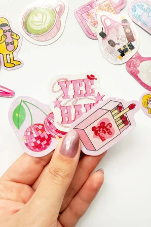 Pembe Renk Temalı Hologram Stickerlar 21 Adet Sticker Paketi Suya Dayanıklı Laptop Termos Telefon Etiket Seti