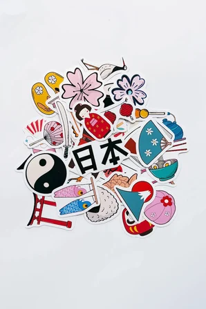 Japon Temalı Kültürel 42 Adet Sticker Paketi Japonya Laptop Termos Telefon Etiket Seti