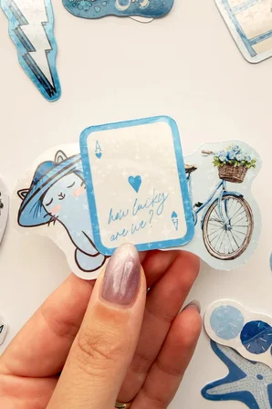 Mavi Renk Temalı Hologram Stickerlar 21 Adet Sticker Paketi Suya Dayanıklı Laptop Termos Telefon Etiket Seti