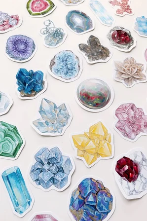Mineral ve Kristal Sticker Seti 34 Adet Laptop Ajanda Çıkartma