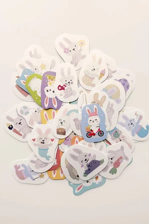 Tavşanlar 60 Adet Sticker Paketi Suya Dayanıklı Laptop Termos Telefon Etiket Seti