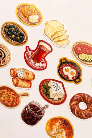 Türk Kahvaltısı 15 Adet Sticker Laptop Ajanda Scrapbook Çıkartma Etiket Seti