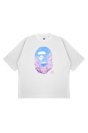 Unisex Oversize SAKURA ENTEGRE X BATHING APE Baskılı Boxy Fit Kalın Kumaşlı (240gsm) T-shirt