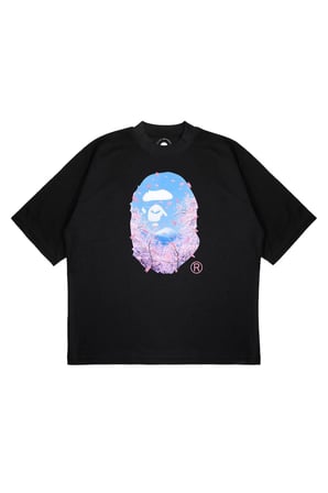 Unisex Oversize SAKURA ENTEGRE X BATHING APE Baskılı Boxy Fit Kalın Kumaşlı (240gsm) T-shirt