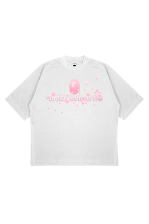 Unisex Oversize Bape x Sakura Leaves Baskılı Boxy Fit Kalın Kumaşlı (240gsm) T-shirt