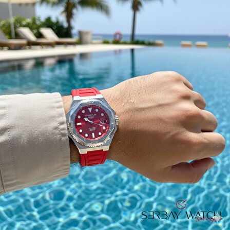 Quantum BAR1091.358 Erkek Kol Saati | 47MM, Otomatik Mekanizma, Safir Cam, 20 ATM, Kırmızı Silikon Kordon