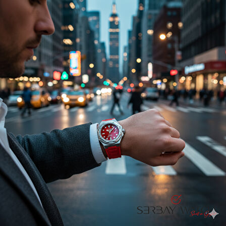 Quantum BAR1091.358 Erkek Kol Saati | 47MM, Otomatik Mekanizma, Safir Cam, 20 ATM, Kırmızı Silikon Kordon