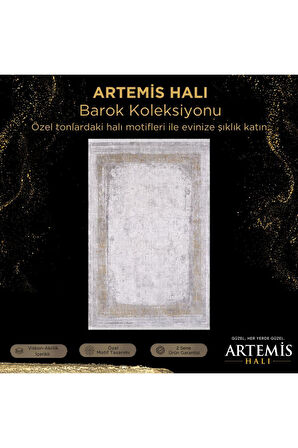 Artemis Halı Barok Bej Antrasit Kiremit Eskitme Desen Halı
