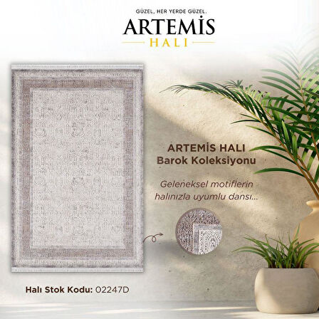 Artemis Halı Barok Antrasit Bej Krem Retro Motifli Halı