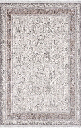 Artemis Halı Barok Antrasit Bej Krem Retro Motifli Halı