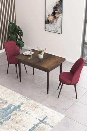 Nil Serisi 70x110 Sabit Mutfak Masası Takımı Barok Desen Masa 2 Bordo Sandalye