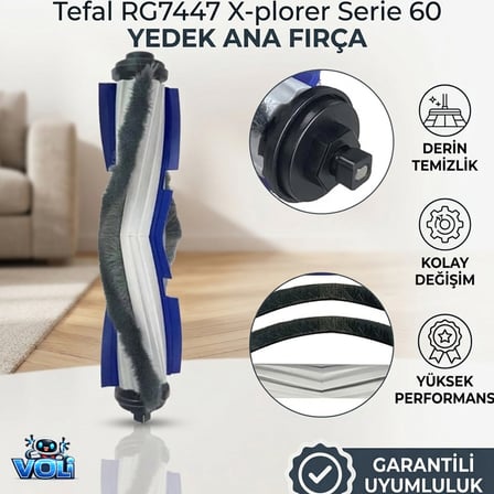 Tefal RG7447 X-plorer Serie 60 için 2 Ana fırça 2 Hepa Filtre 2 Yan Fırça