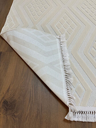ARYA 5026-G Pamuk Dokuma Taban Geometrik Desenli Salon Halısı-KREM