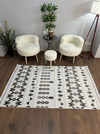 ARYA 5023-G Pamuk Dokuma Taban İskandinav Desenli Salon Koridor Mutfak Halısı-KREM/ANTRASİT
