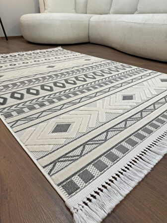 ARYA 5030-G Pamuk Dokuma Taban İskandinav Desenli Salon Koridor Mutfak Halısı-KREM/GRİ