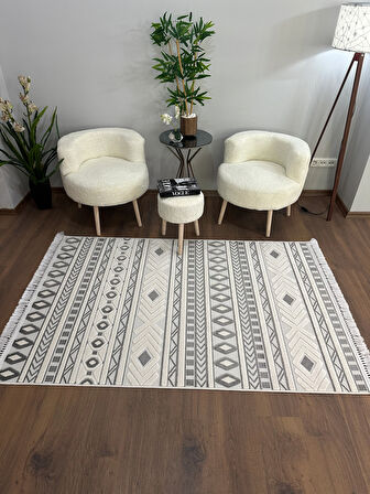 ARYA 5030-G Pamuk Dokuma Taban İskandinav Desenli Salon Koridor Mutfak Halısı-KREM/GRİ