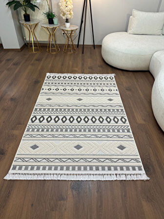ARYA 5030-G Pamuk Dokuma Taban İskandinav Desenli Salon Koridor Mutfak Halısı-KREM/GRİ