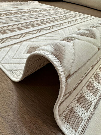 ARYA 5031-G Pamuk Dokuma Taban İskandinav Desenli Salon Koridor Mutfak Halısı-KREM/VİZON