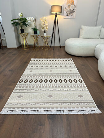ARYA 5031-G Pamuk Dokuma Taban İskandinav Desenli Salon Koridor Mutfak Halısı-KREM/VİZON