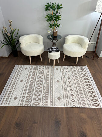 ARYA 5031-G Pamuk Dokuma Taban İskandinav Desenli Salon Koridor Mutfak Halısı-KREM/VİZON