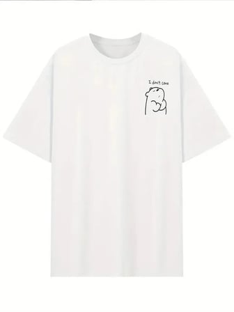 Baskılı Oversize Bisiklet Yaka T-shirt - Beyaz