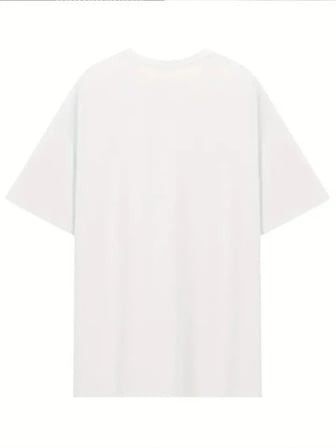 Baskılı Oversize Bisiklet Yaka T-shirt - Beyaz