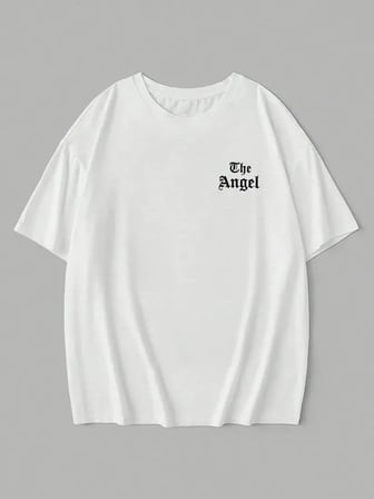 Baskılı Oversize Bisiklet Yaka T-shirt - Beyaz