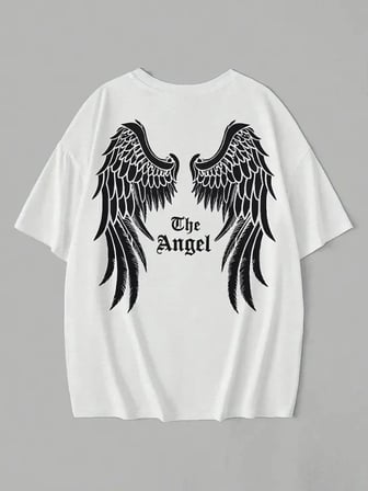 Baskılı Oversize Bisiklet Yaka T-shirt - Beyaz